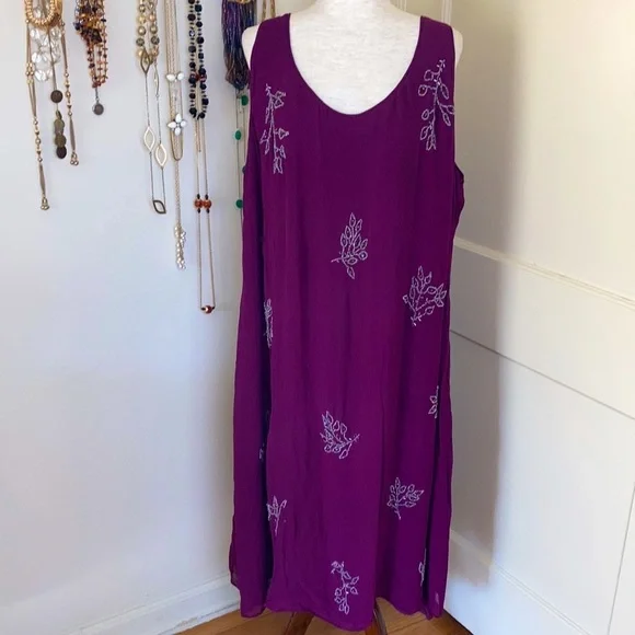 Vintage 80s Beaded Leaf Dress XXL - Picture 4 of 15